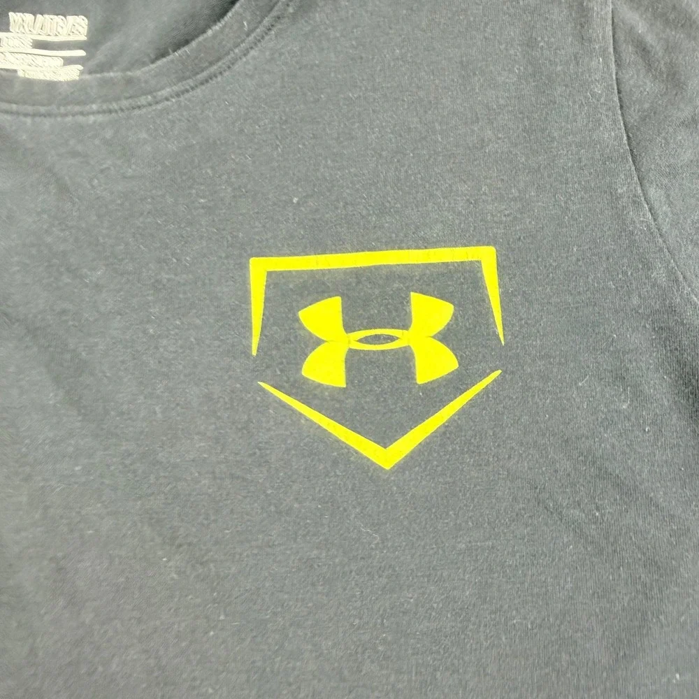 Under Armour HeatGear Boys Youth XL T-Shirt Black Neon Baseball Home Plate Logo